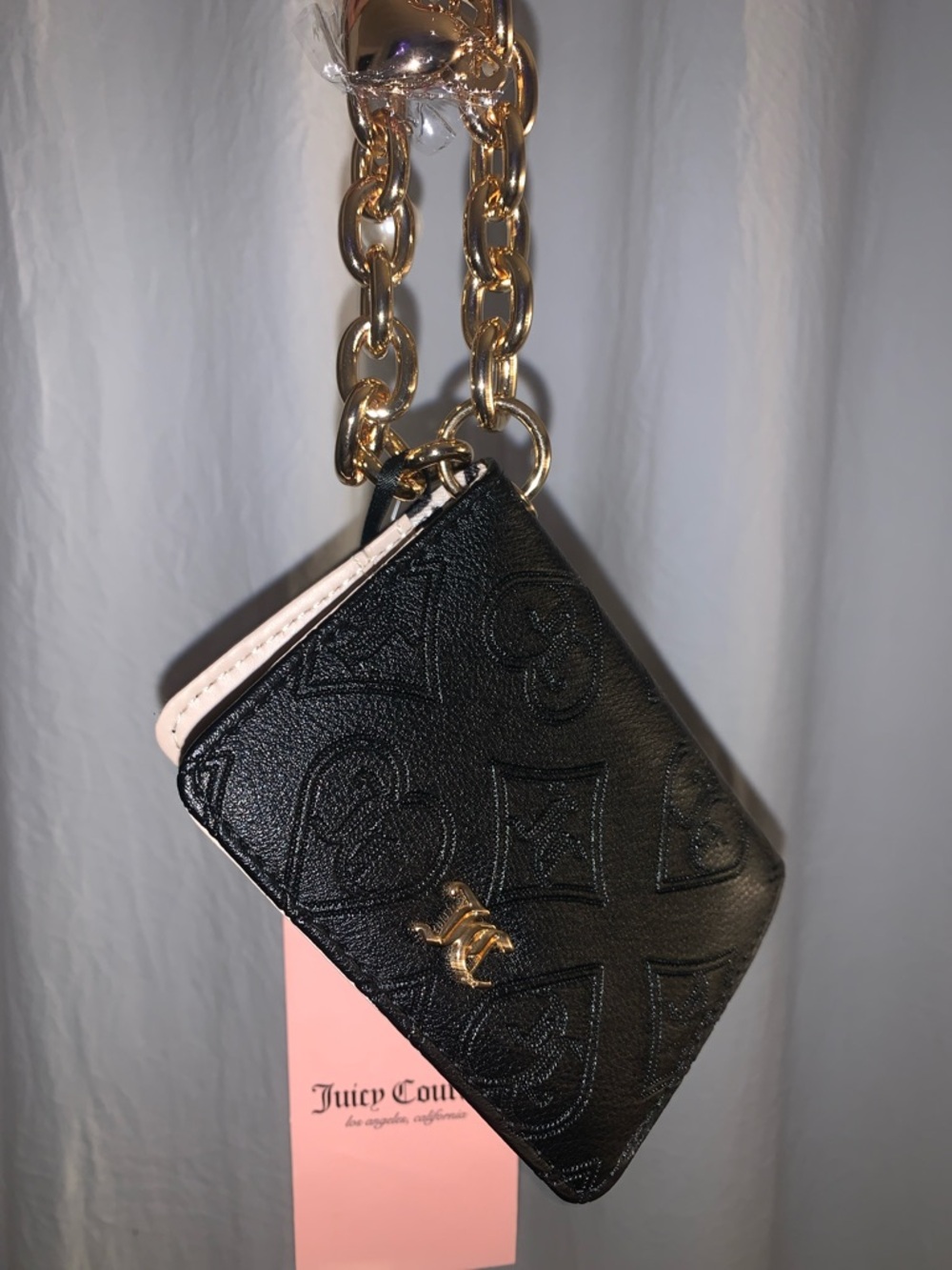 🆕-Juicy Couture LIQUORICE Embossed Tote & Gold Charm WRISTLET Set - Picture 13 of 14